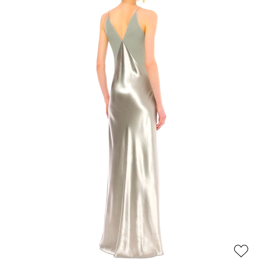 Alberta Ferretti Glossy Satin Maxi Slip Dress size 4 Silver Chrome - Picture 4 of 14